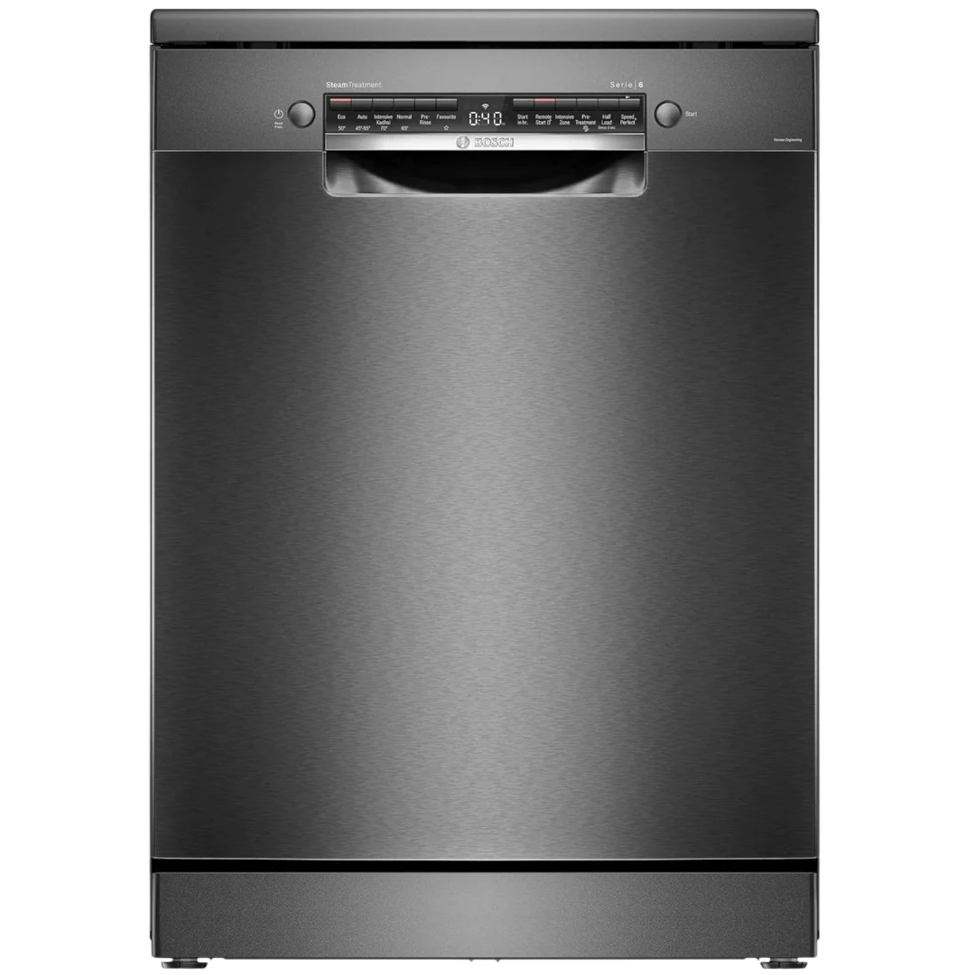 Bosch SMS6HMC00I Series 6 15 Place Settings Wi-Fi Home Connect Dishwasher, Heat Exchanger, 60 cm Free-Standing , Brushed Black Steel