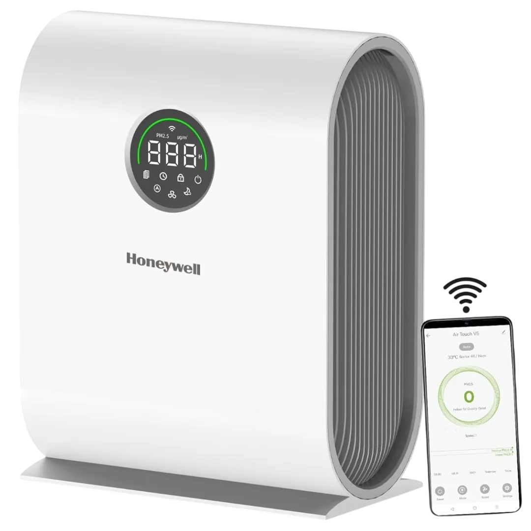 Honeywell Air Touch V5 Air Purifier | 4-Stage HEPA Filtration, WiFi & Voice Control, 589 sq.ft Coverage, Removes 99.99% PM2.5, White