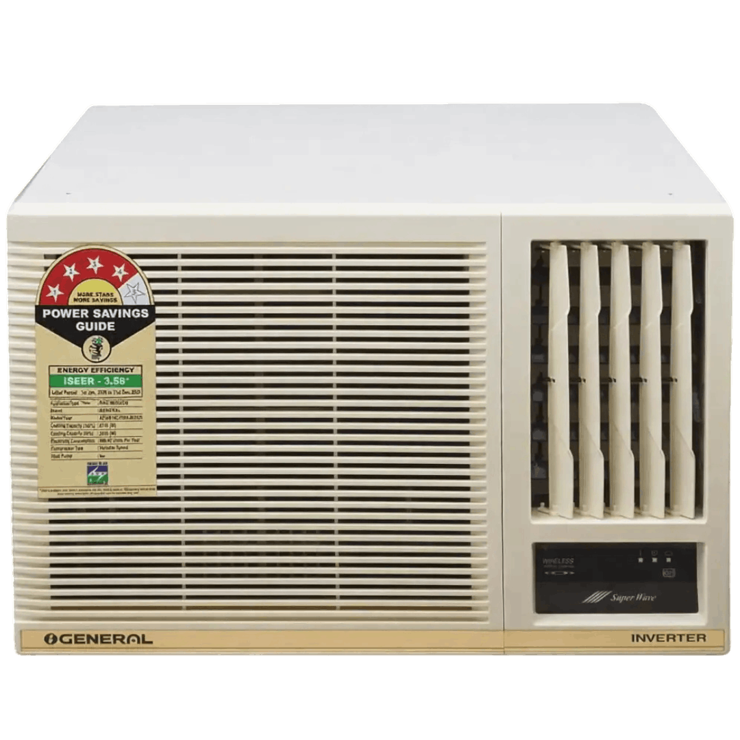 O General AFGB14CHWA 1.2 Ton 4 Star Inverter Window AC with Super Wave Technology & Anti-Bacterial Filter, Copper, White