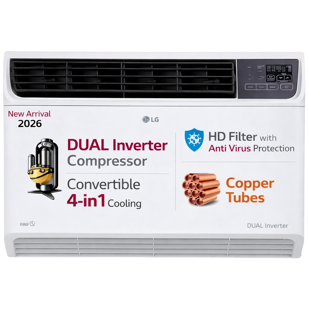LG AW-Q18WUXA 1.5 Ton 3 Star DUAL Inverter Window AC (2026 Model) with Convertible 4-in-1 Cooling, 4 Way Air Swing, HD Filter, Quick and Uniform Cooling, Smart Diagnosis & Copper Condenser, White