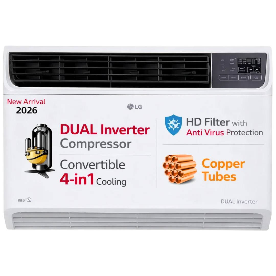 LG AW-Q18WUXA 1.5 Ton 3 Star DUAL Inverter Window AC (2026 Model) with Convertible 4-in-1 Cooling, 4 Way Air Swing, HD Filter, Quick and Uniform Cooling, Smart Diagnosis & Copper Condenser, White