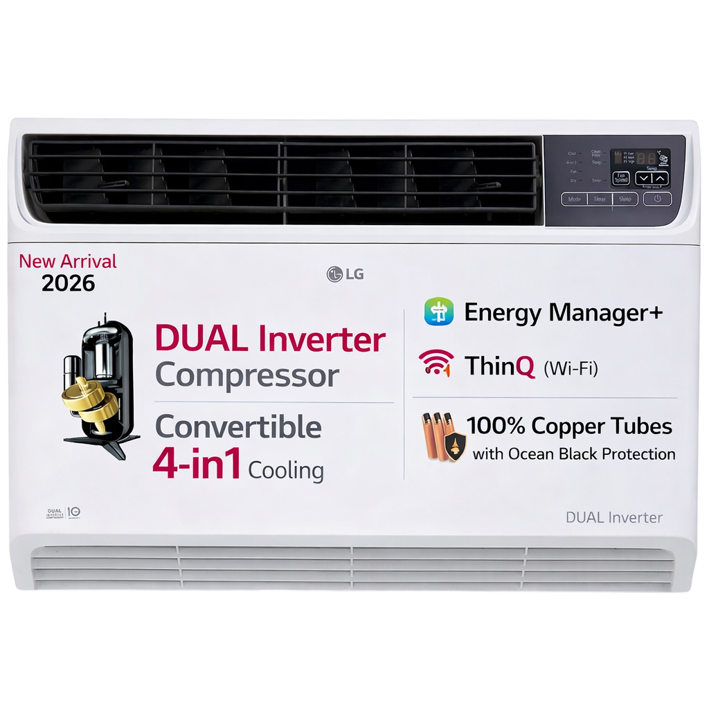 LG AW-Q24WWXA 2 Ton 3 Star DUAL Inverter Window AC (2026 Model), Convertible 4-in-1 Cooling, Wi-Fi & Voice Control, HD Filter,100% Copper Tubes, ADC Sensor, White