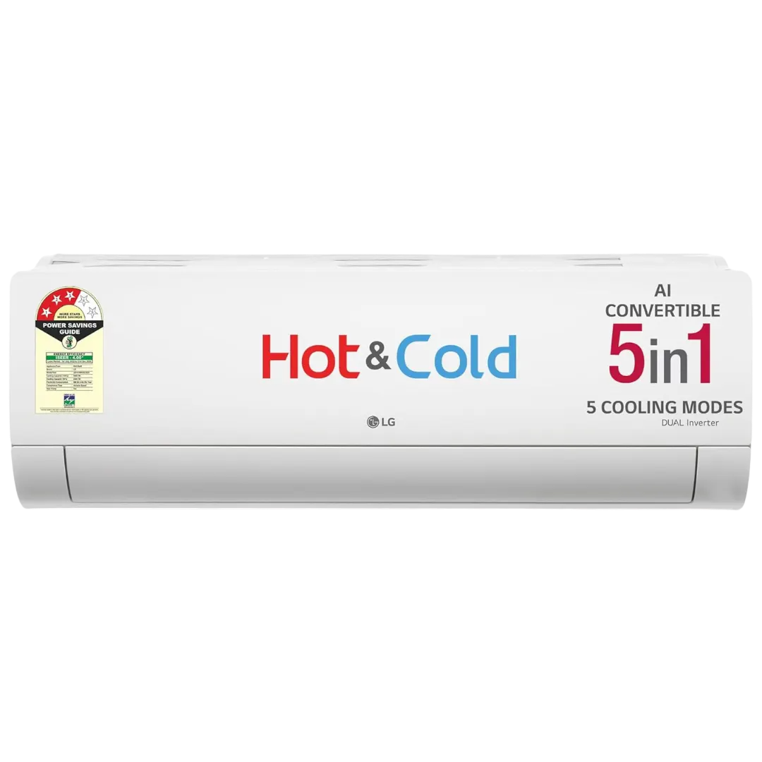 LG US‑H19BNXE 1.5 Ton 3 Star Hot & Cold Dual Inverter Split AC Convertible 5-in-1 Cooling, VIRAAT Mode, 4-Way Swing, Copper Condenser, Gold Fin+, HD Anti-Virus Filter, White