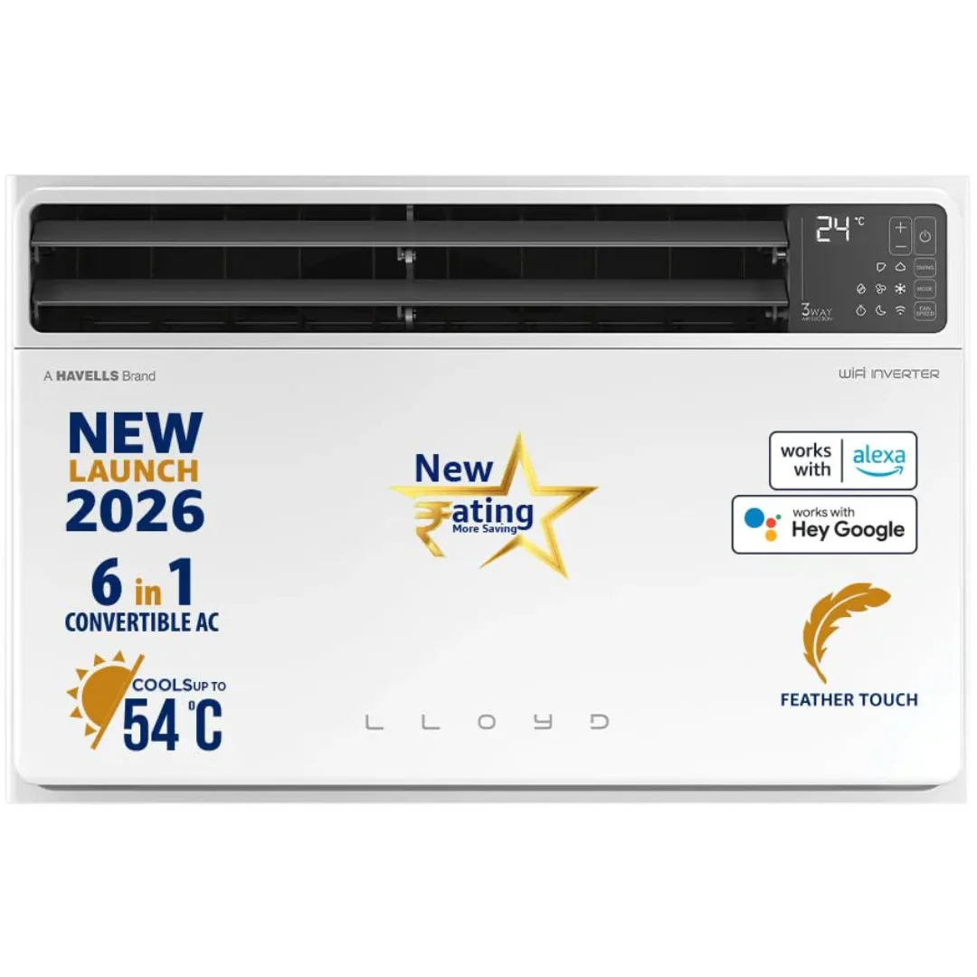 Lloyd GLW18V5AGTPR 1.5 Ton 5 Star Inverter Window AC 2026 MODEL with 6-in-1 Convertible Cooling, 4-Way Air Swing & Copper Condenser, White
