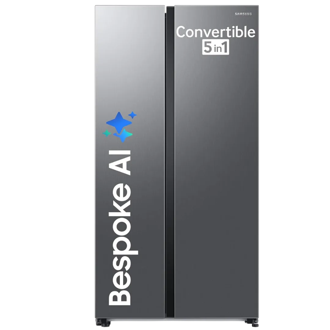 Samsung RS76CG8003S9HL 653L 3 Star AI Smart Side-by-Side Refrigerator , 5-in-1 Convertible , WiFi Enabled , Silver Refined Inox