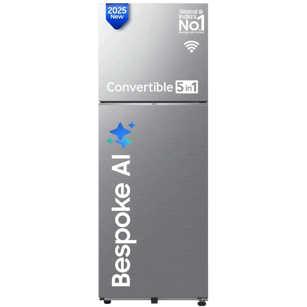 Samsung 419L, 2 Star, Convertible 5-in-1, Frost Free Double Door Refrigerator, Digital Inverter, Bespoke AI WiFi, RT45DG6A2BSLHL, Ez Clean Steel