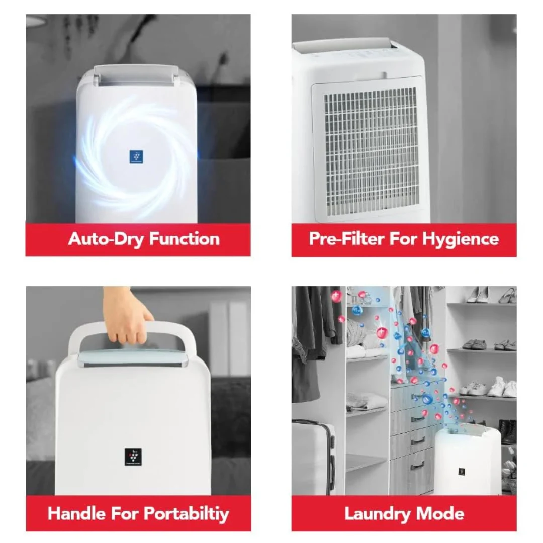 White Sharp 10L Dehumidifier with Plasmacluster Air Purification Technology